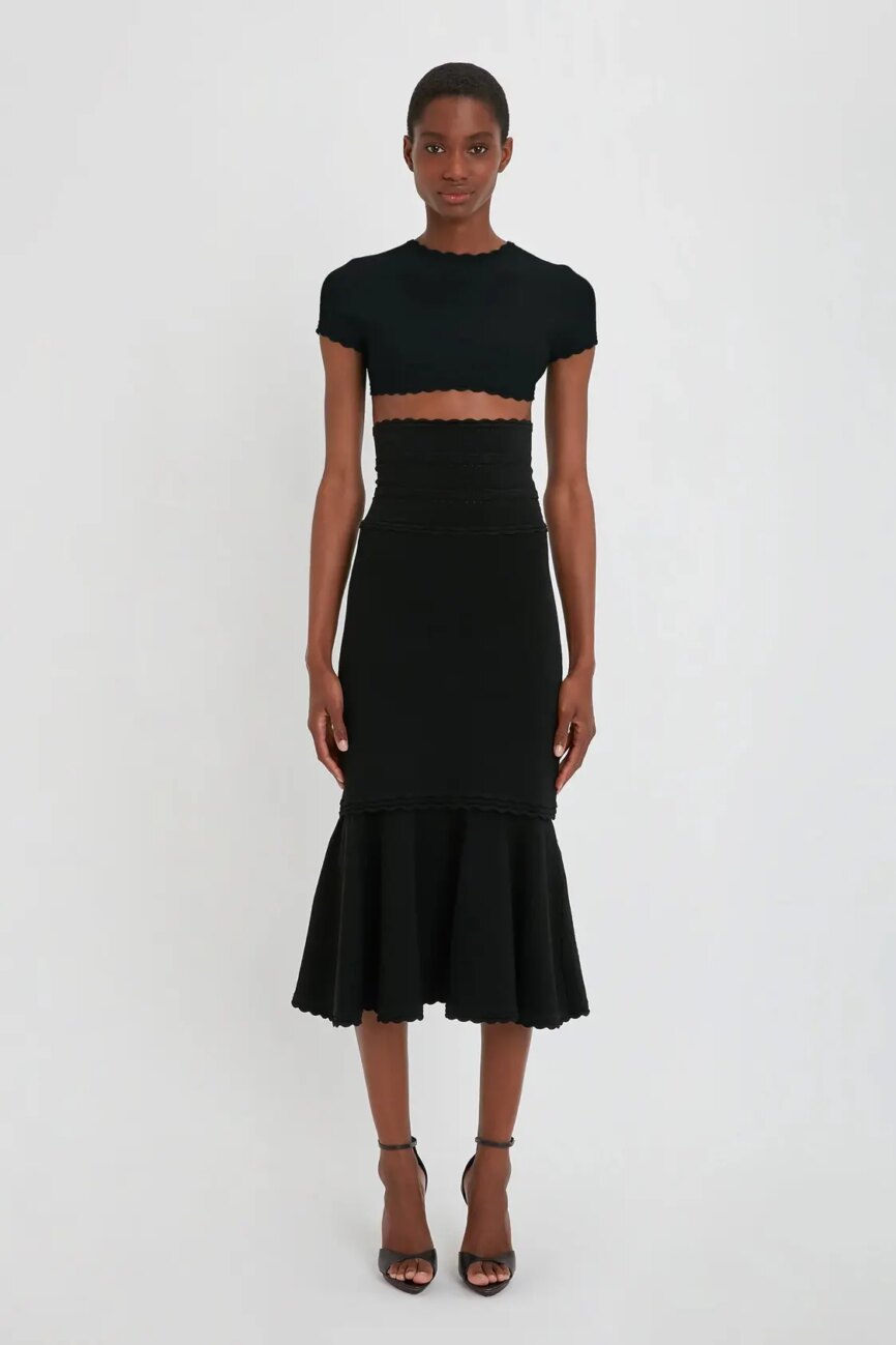 Flared Midi Skirt In Black